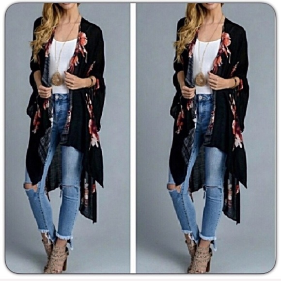 Other - Floral Kimono Swim Cover Up Wrap OS